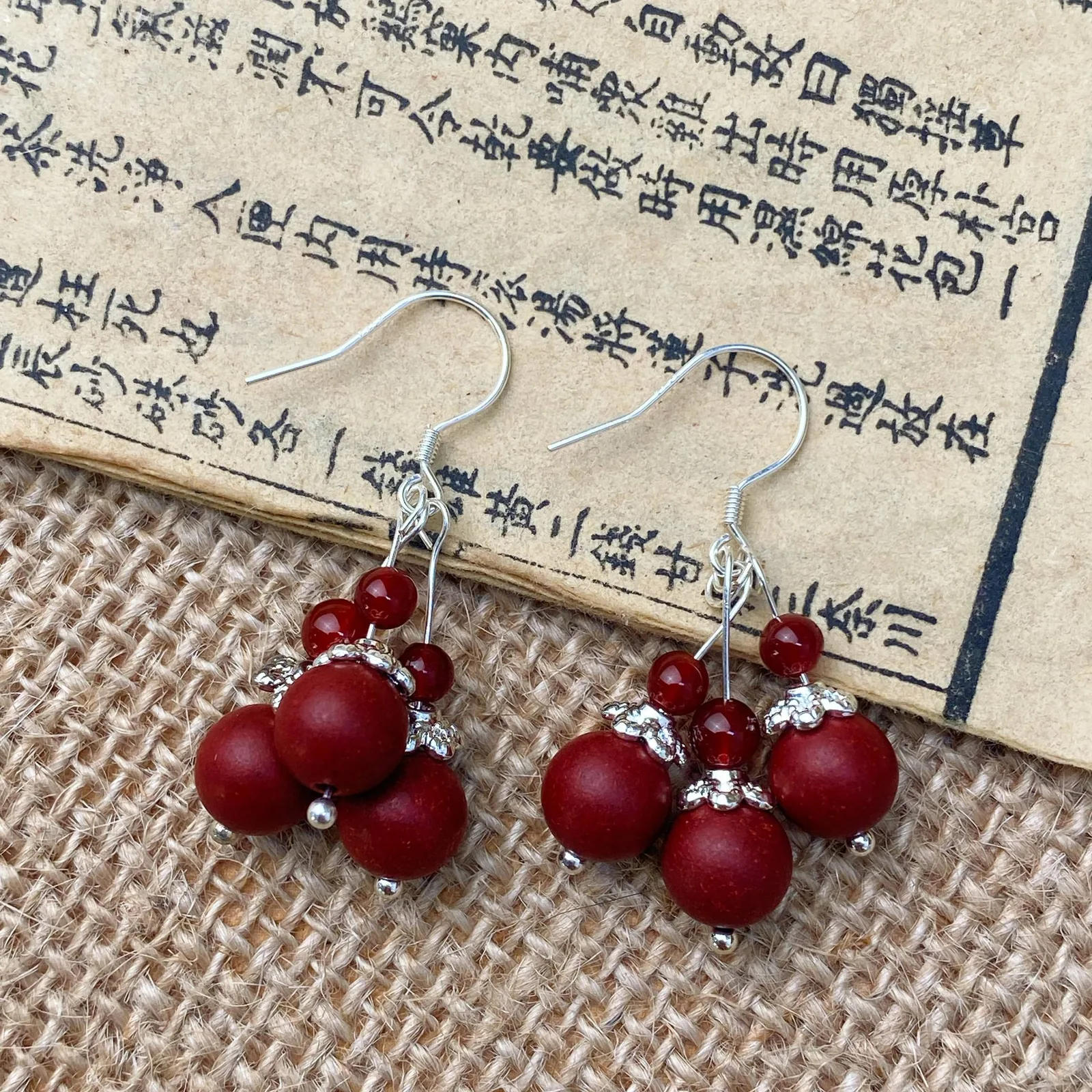 Peony Essence Earrings with three herbal beads